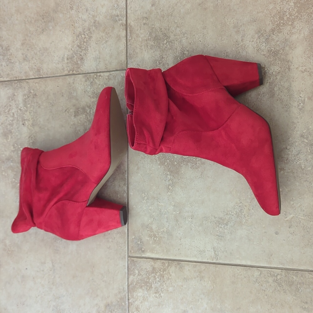 Bright red heeled booties "Chelsee" Backwoods